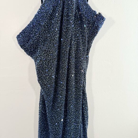 Vintage Scala Y2K Blue Beaded One Shoulder Asymmetrical Fairycore Dress Medium - Picture 5 of 14